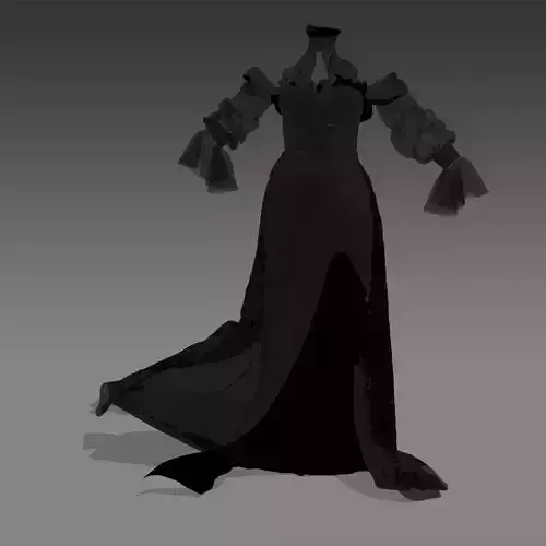 DRESS RUFFLED MODERN  SKIRT SLIT MATTE BLACK DRAPED LOOK