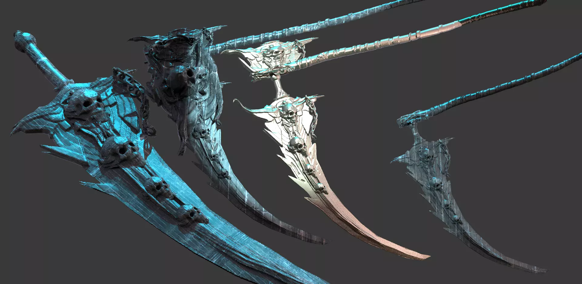 Deaths scythe 3 designs with sword 3D model_0