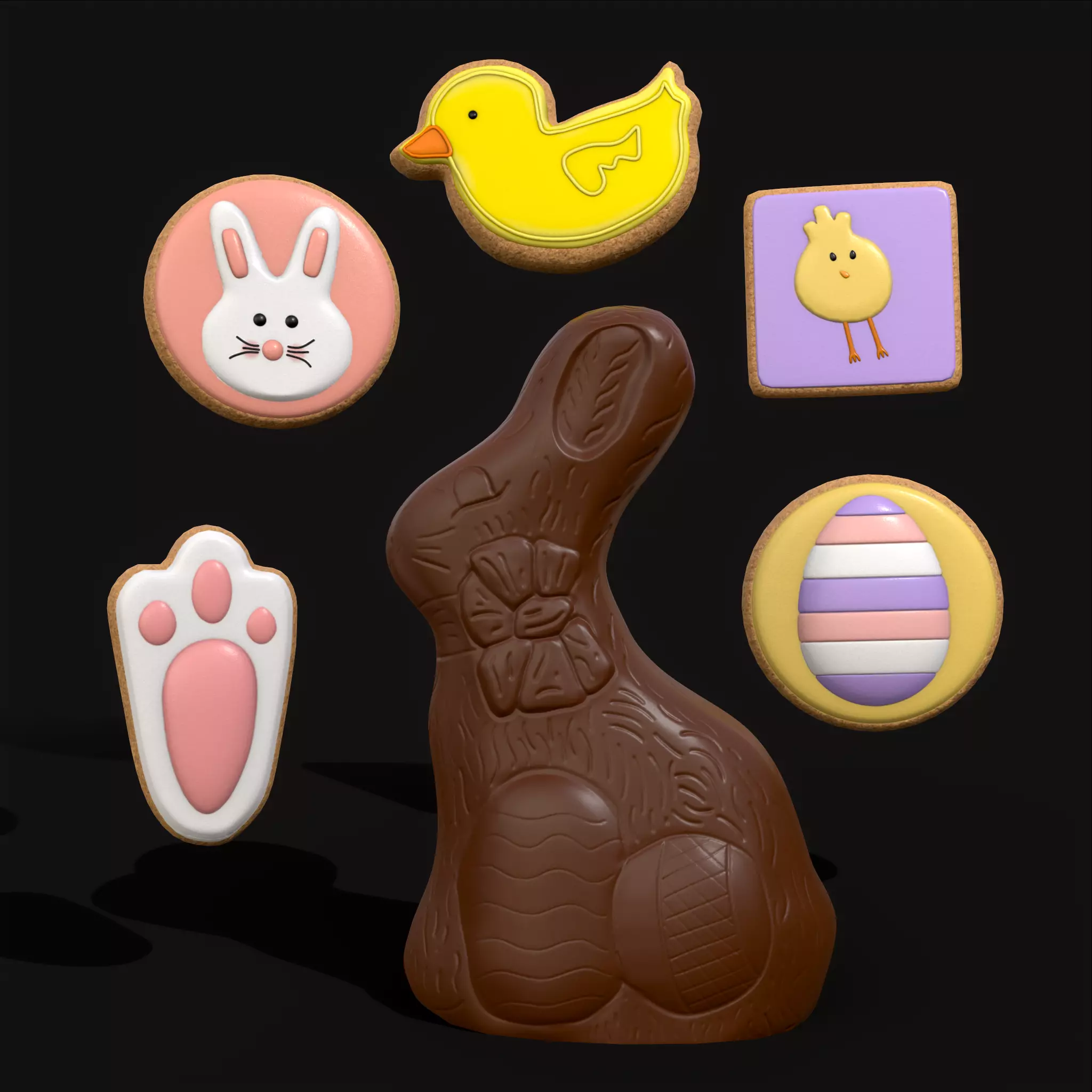 Easter Chocolate Bunny and Cookies 3D Model Collection_0