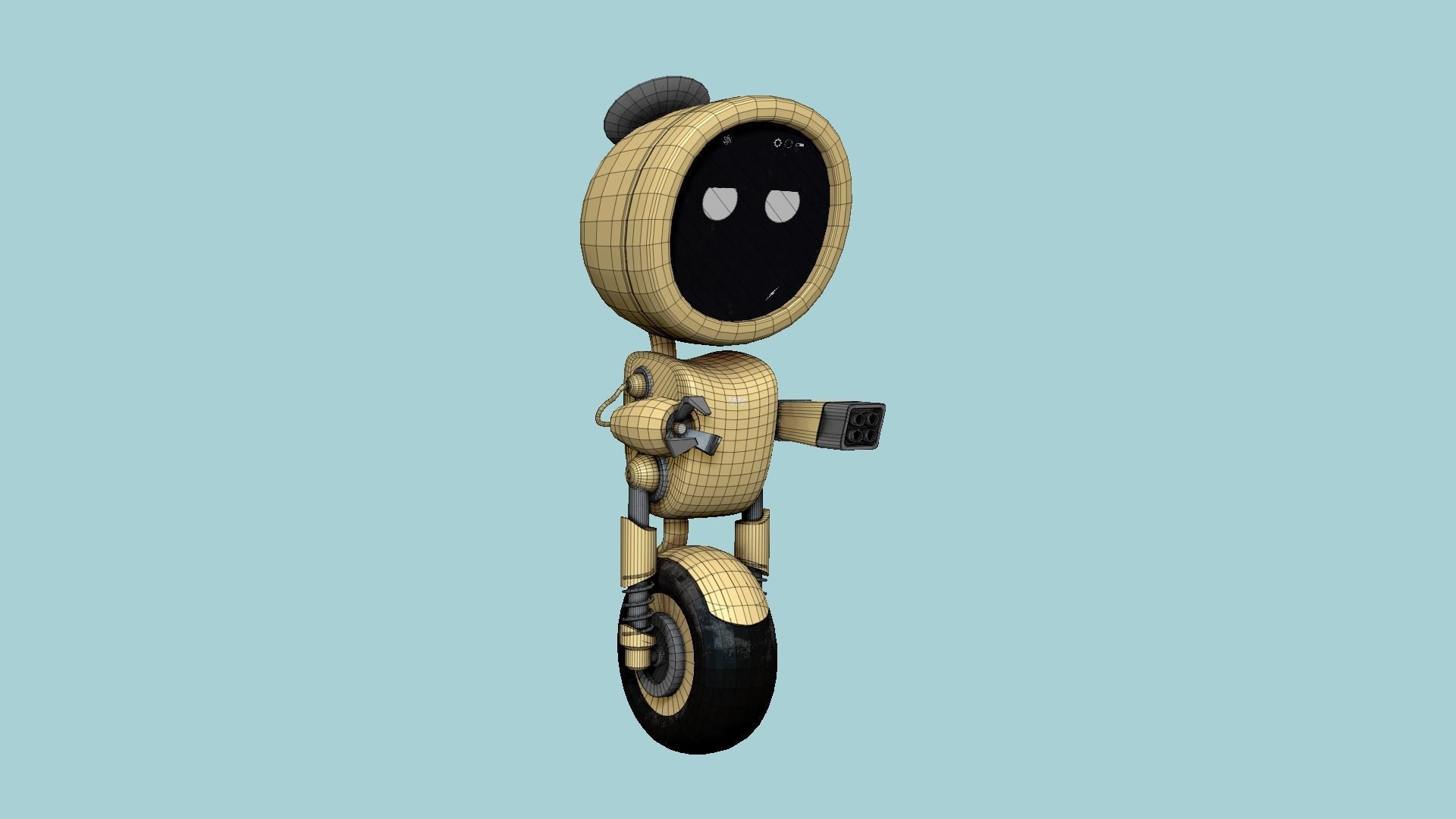 Wheel Robot H07 Gold - SciFi Character Design Low-poly 3D model_6