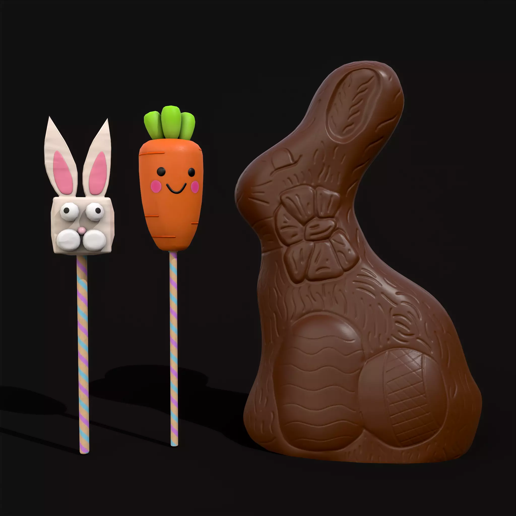 Easter Chocolate Bunny and Easter Cake Pops 3D Model Collection_0