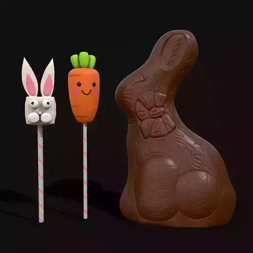 Easter Chocolate Bunny and Easter Cake Pops 3D Model Collection