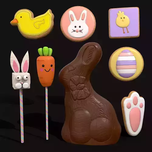 Easter Chocolate Bunny Cookies and Cakepops 3D Model Collection