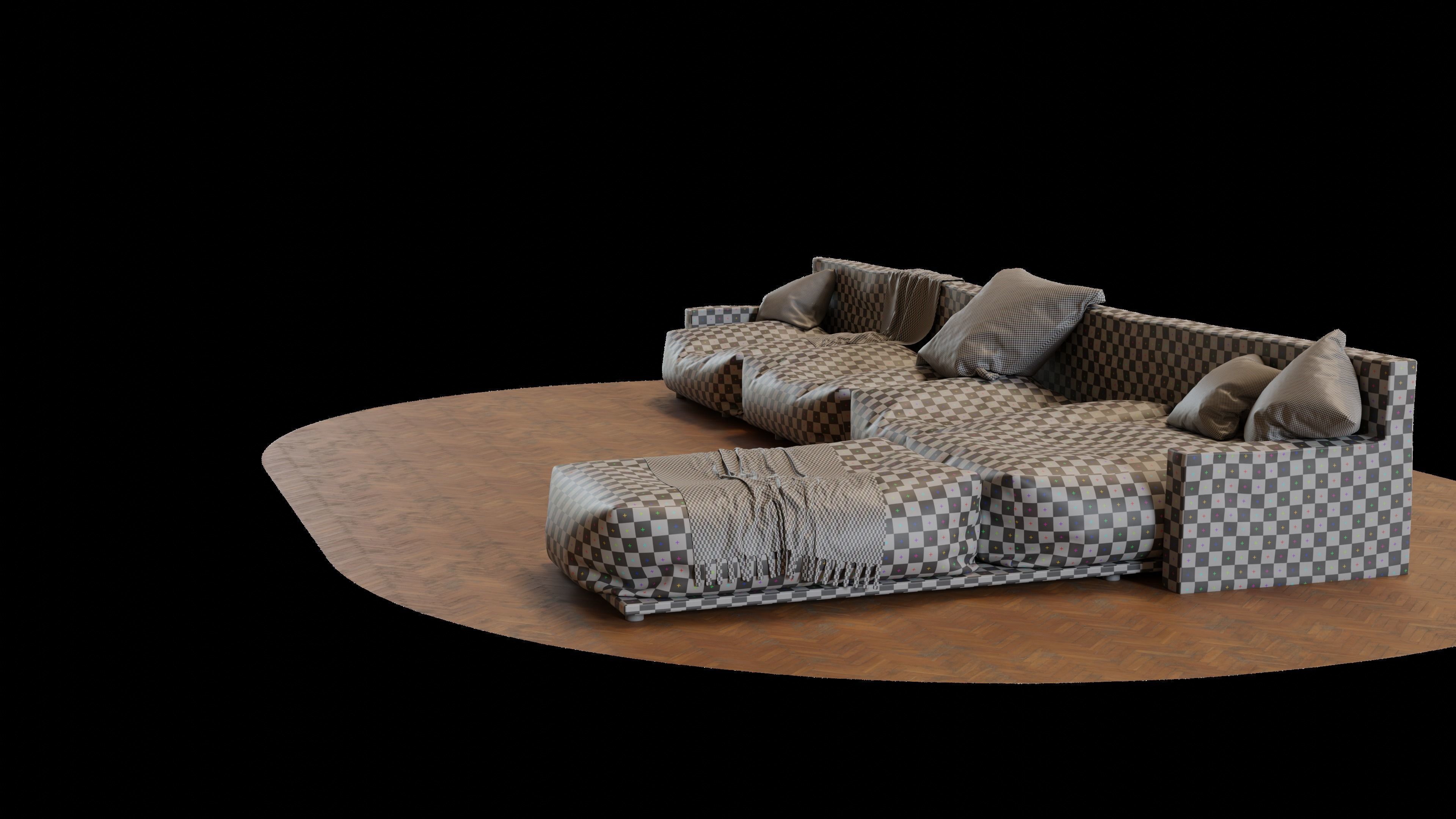 Old leather couch 3D model_6
