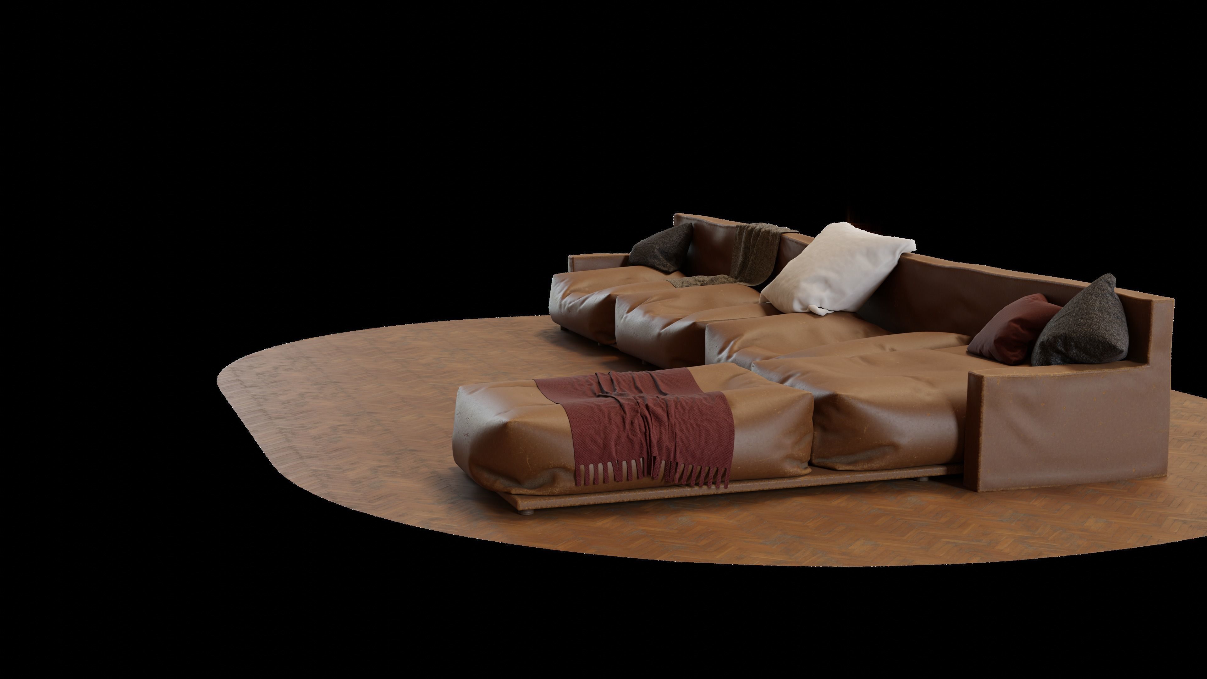 Old leather couch 3D model_4