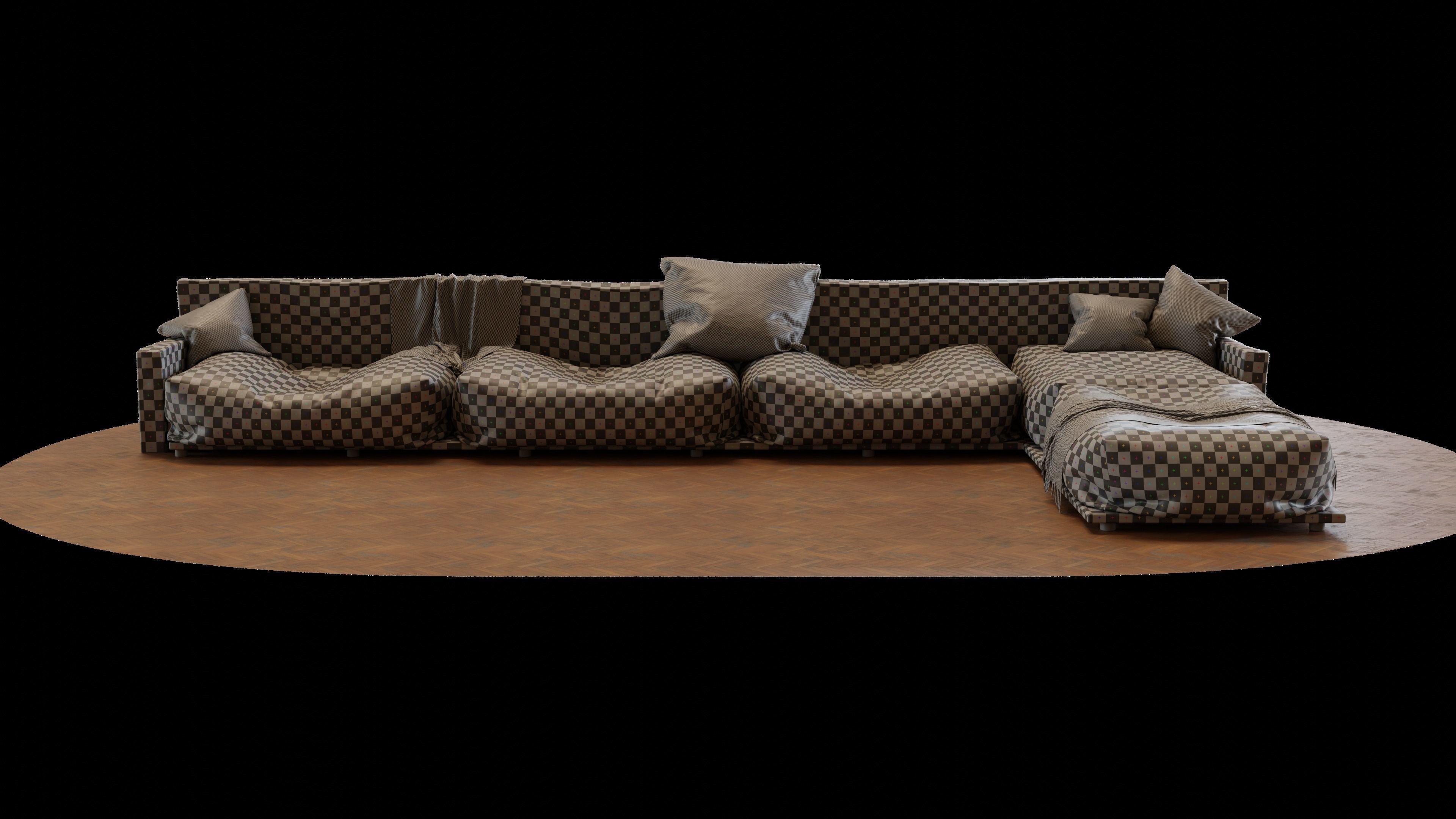Old leather couch 3D model_3