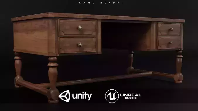 Vintage Desk Table Low-poly 3D model