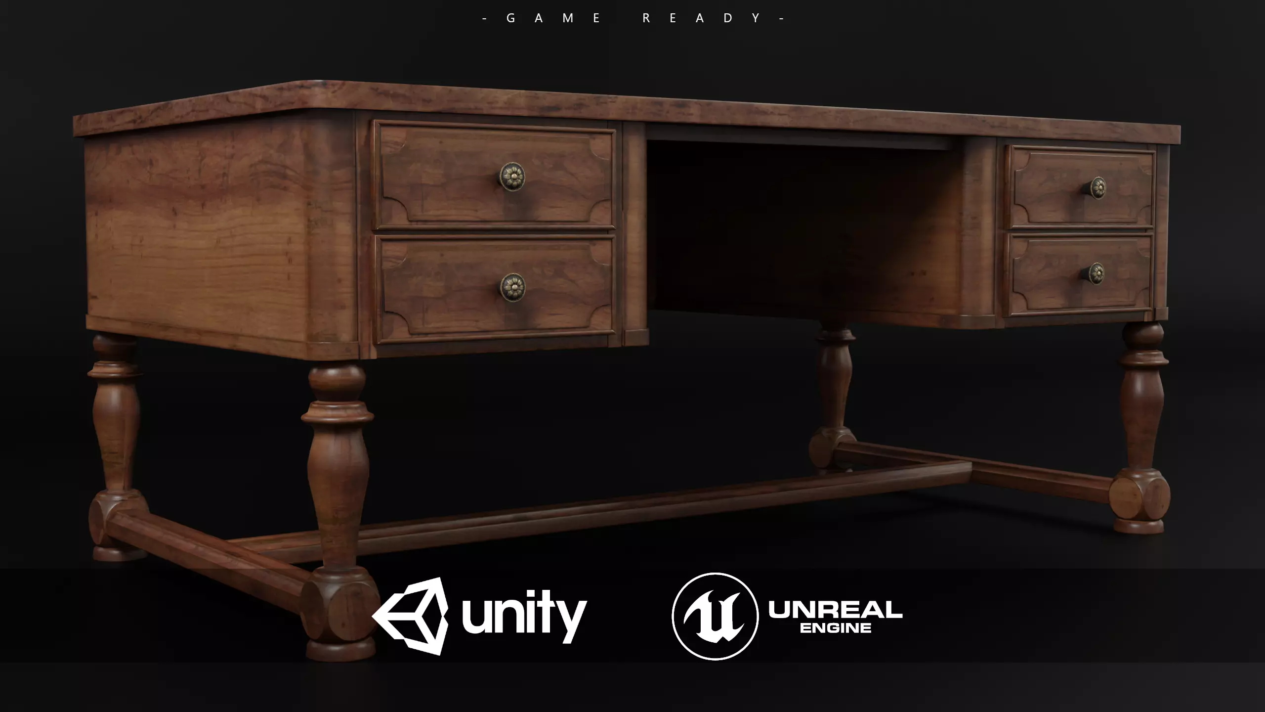 Vintage Desk Table Low-poly 3D model