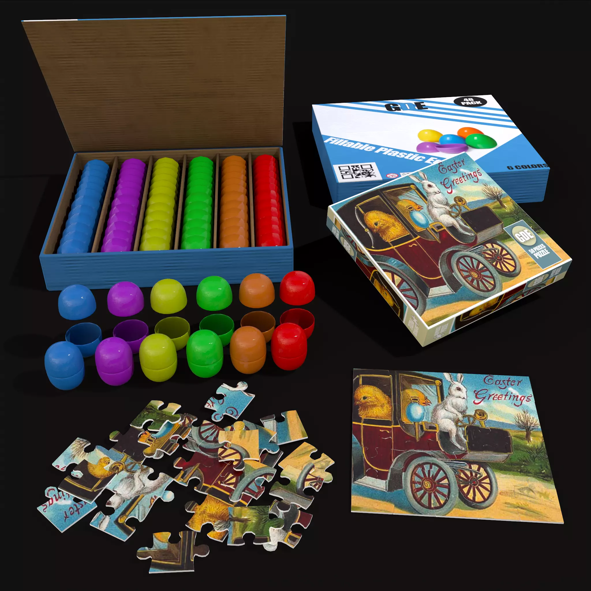 Easter Puzzle and Plastic Eggs 3D Model Collection_0