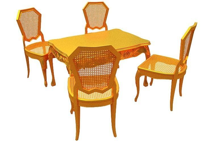 Classical Dining set Low-poly 3D model_1