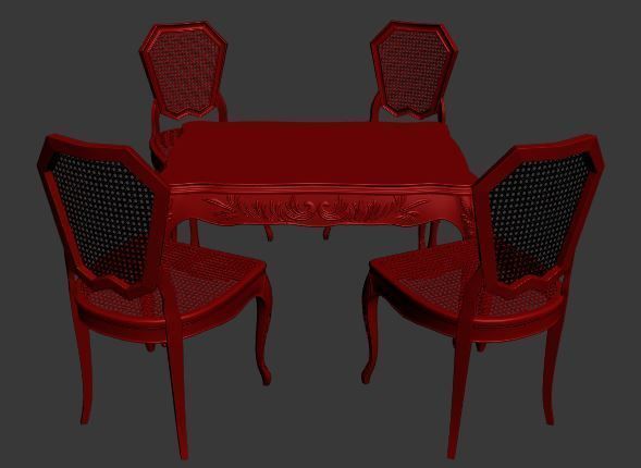 Classical Dining set Low-poly 3D model_7