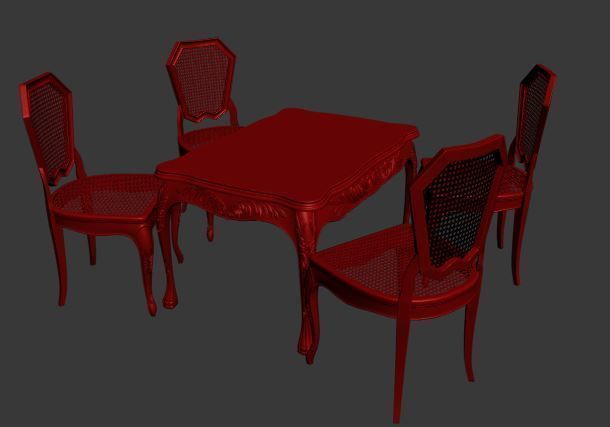 Classical Dining set Low-poly 3D model_9