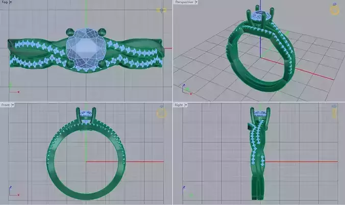 3DM Twist band moissanite ring set for her