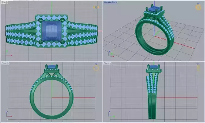 3DM Princess cut halo moissanite wedding ring set