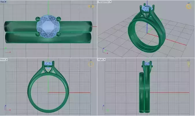 3DM Custom solitaire stone wedding ring set 3D print model