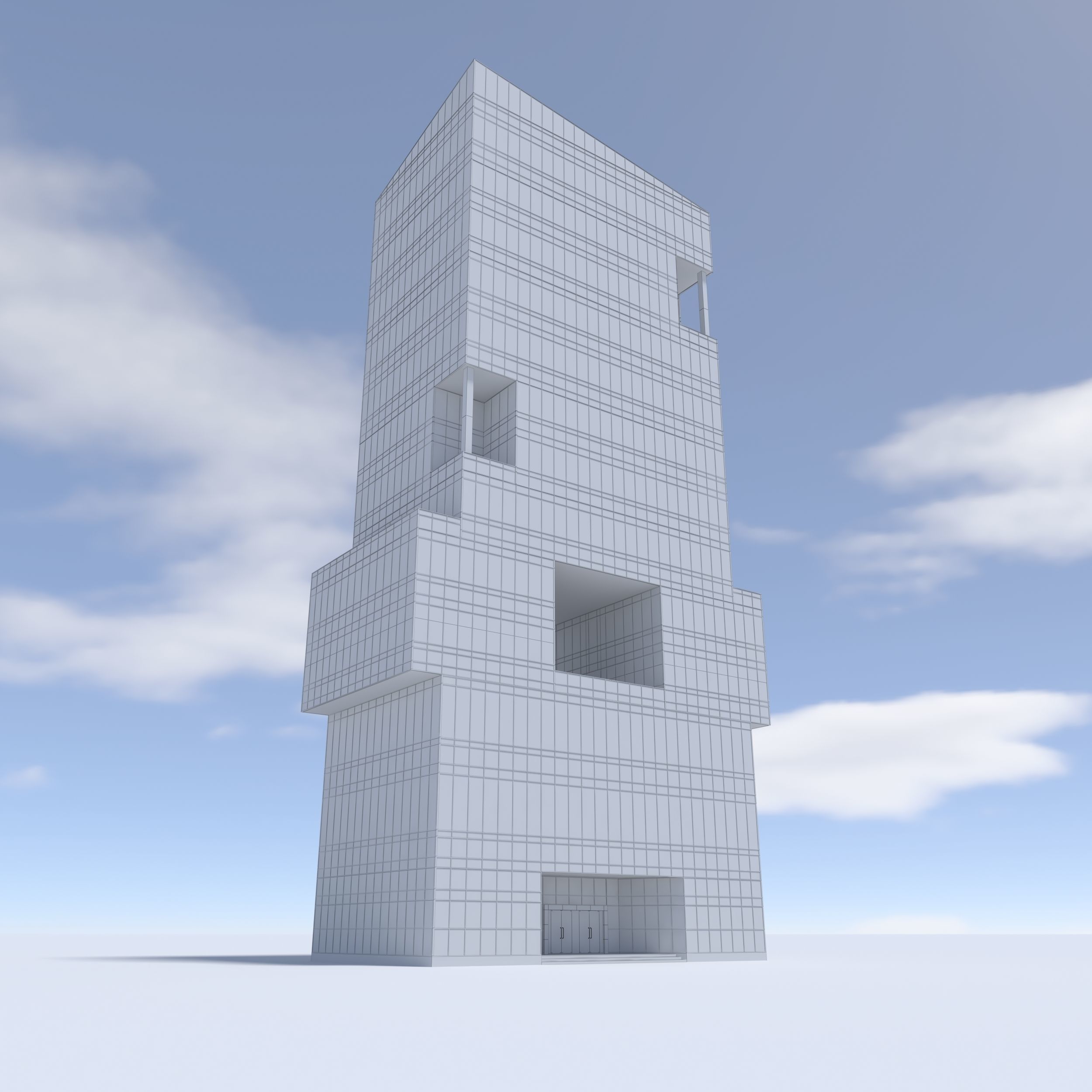 Tower 3 tall glass building on cloudy day 3D model_10