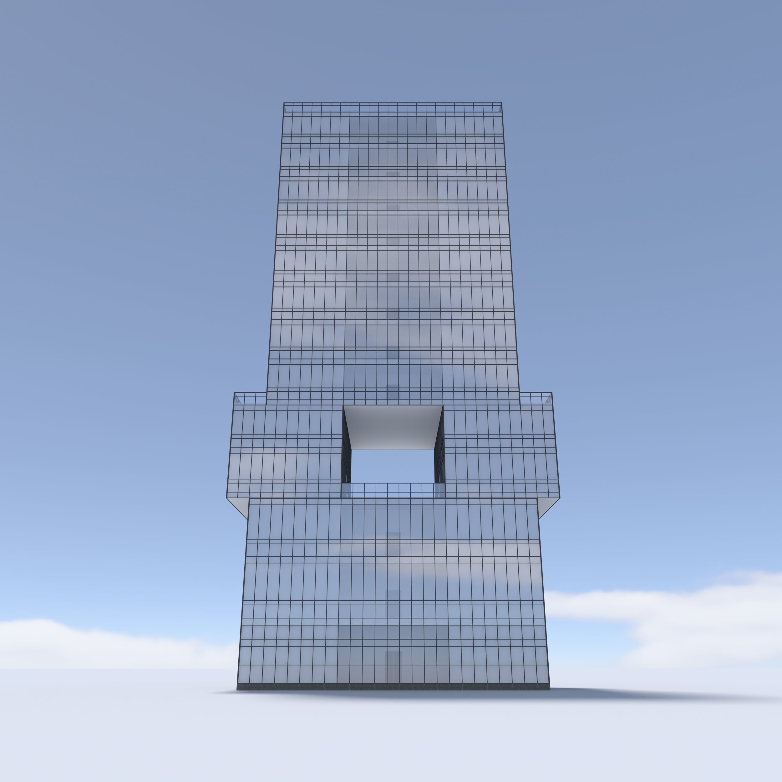 Tower 3 tall glass building on cloudy day 3D model_15