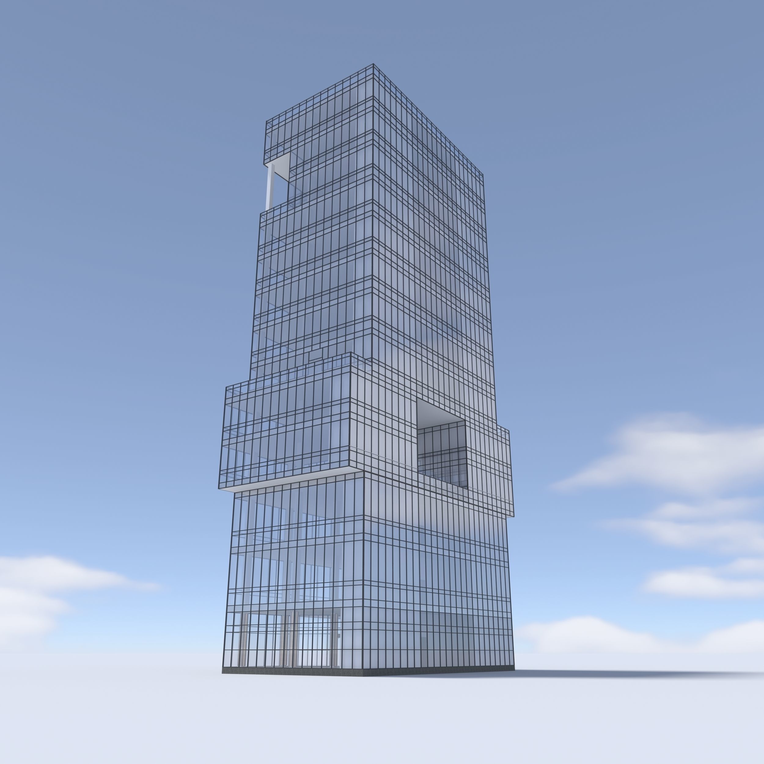 Tower 3 tall glass building on cloudy day 3D model_14