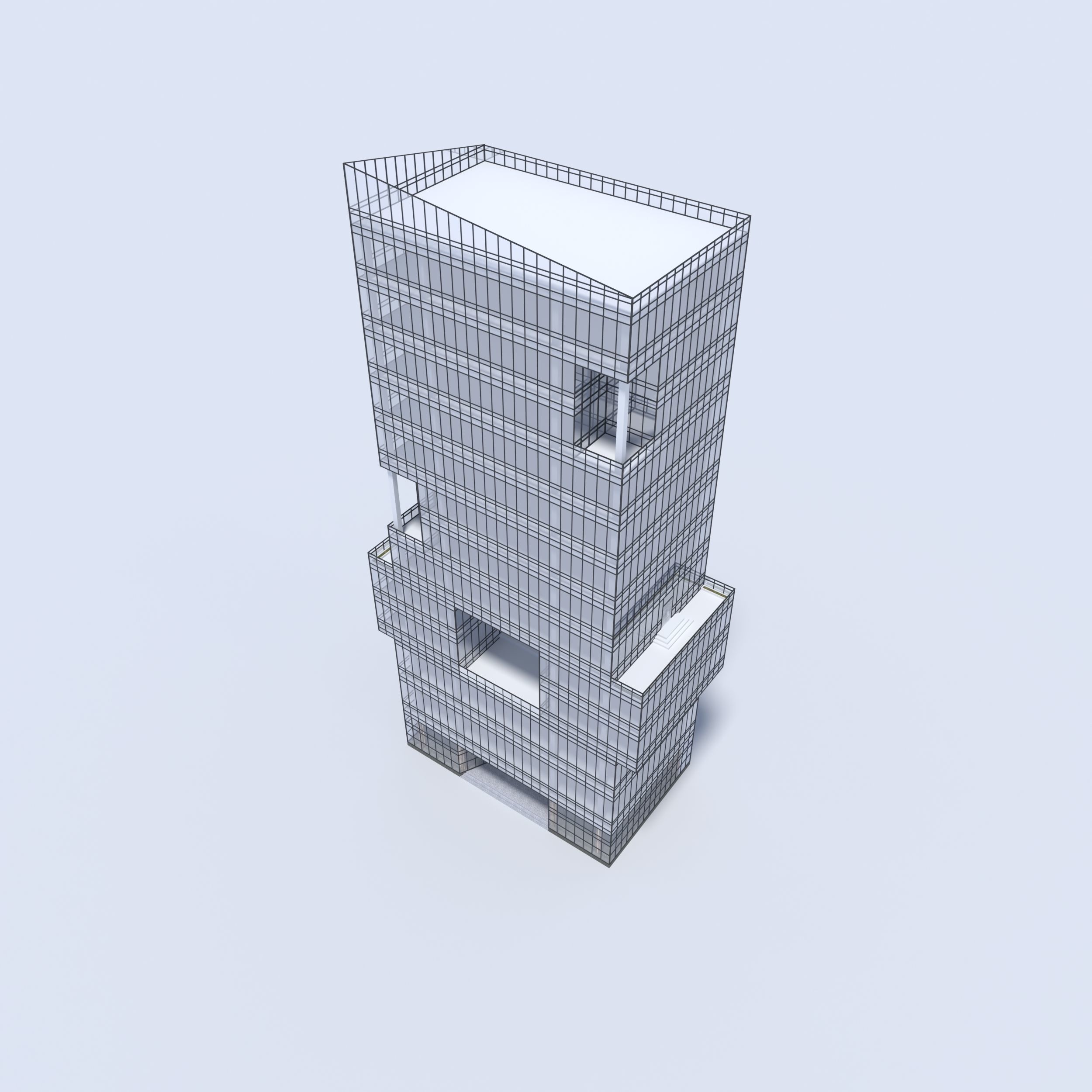 Tower 3 tall glass building on cloudy day 3D model_21