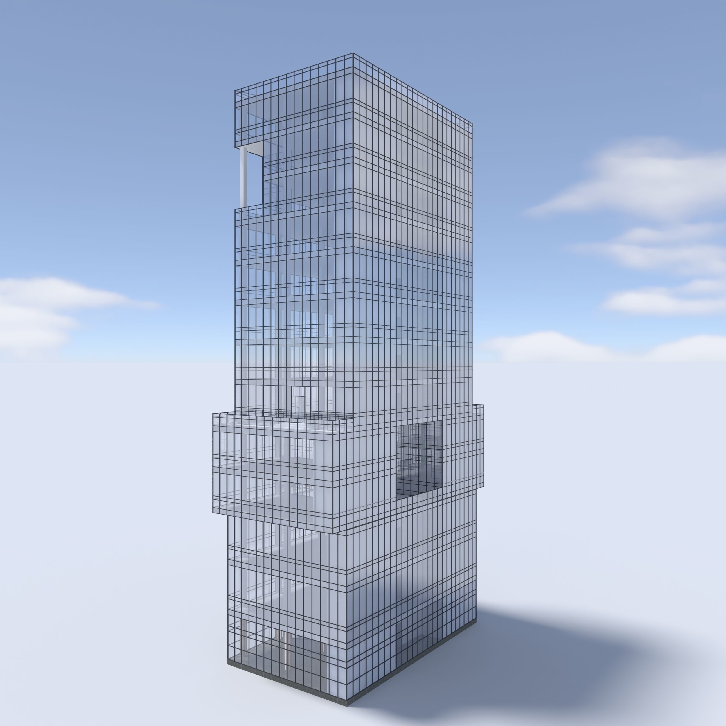Tower 3 tall glass building on cloudy day 3D model_5