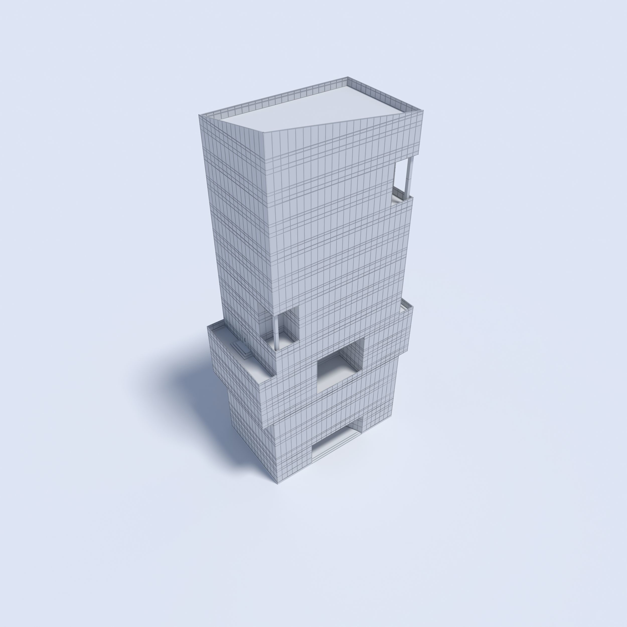 Tower 3 tall glass building on cloudy day 3D model_19