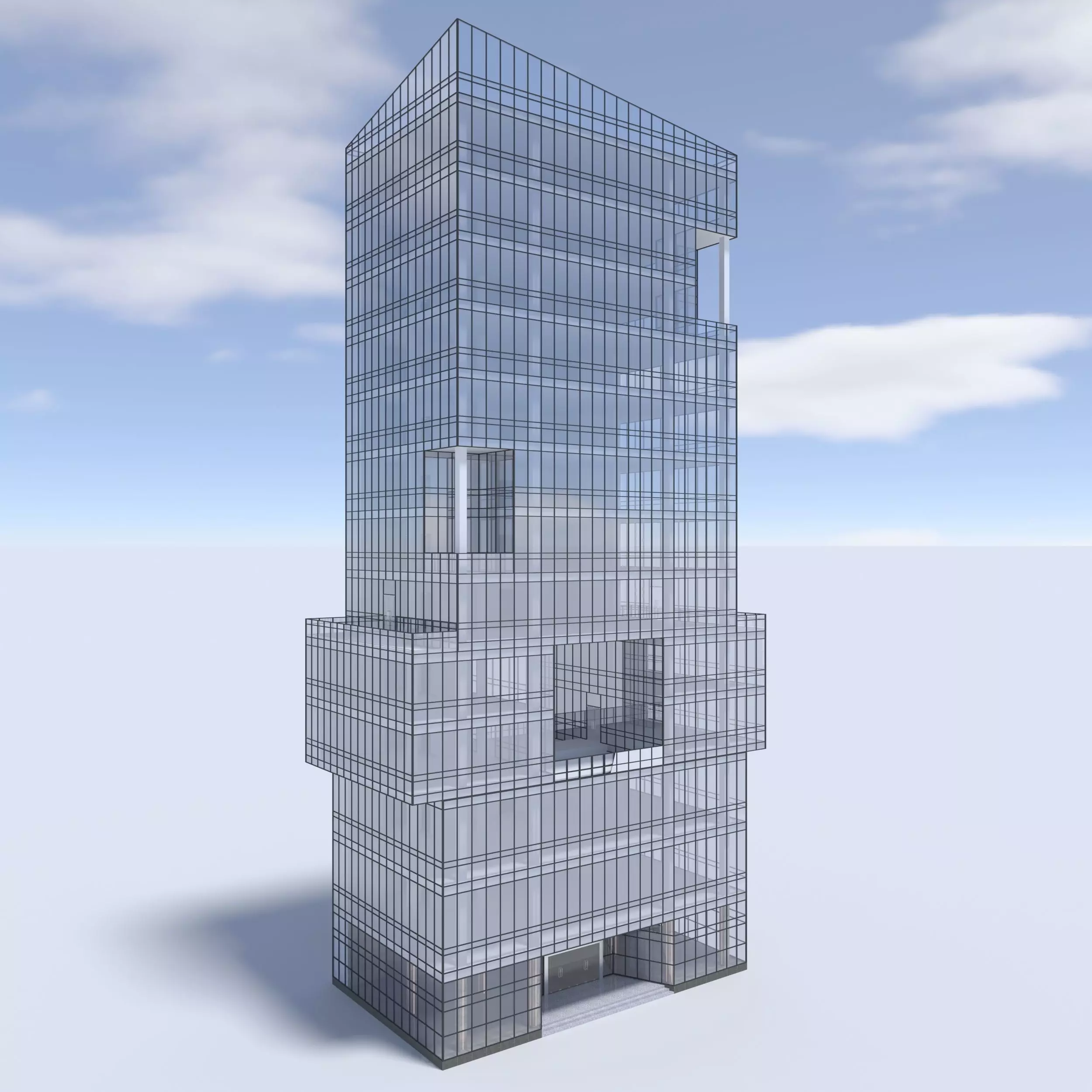Tower 3 tall glass building on cloudy day 3D model_0