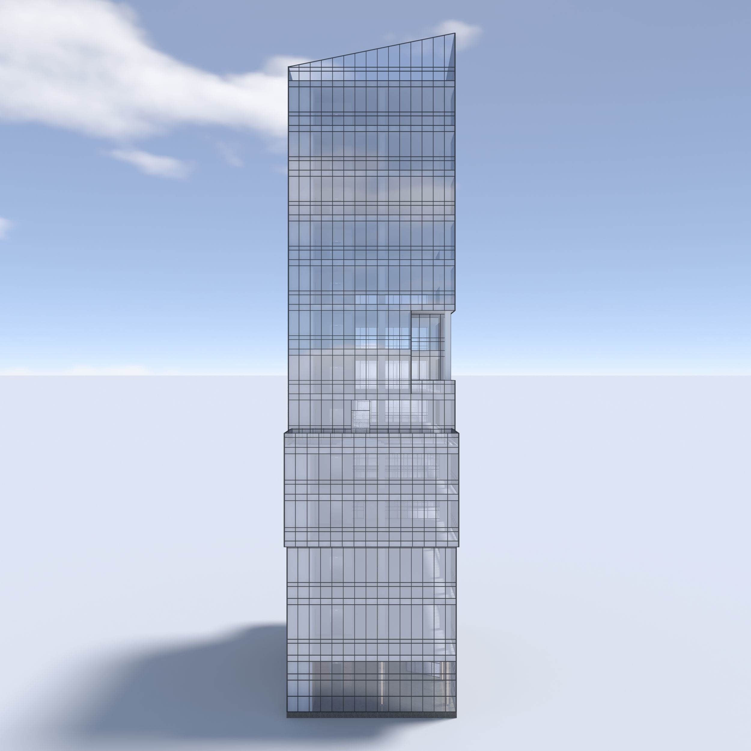 Tower 3 tall glass building on cloudy day 3D model_8