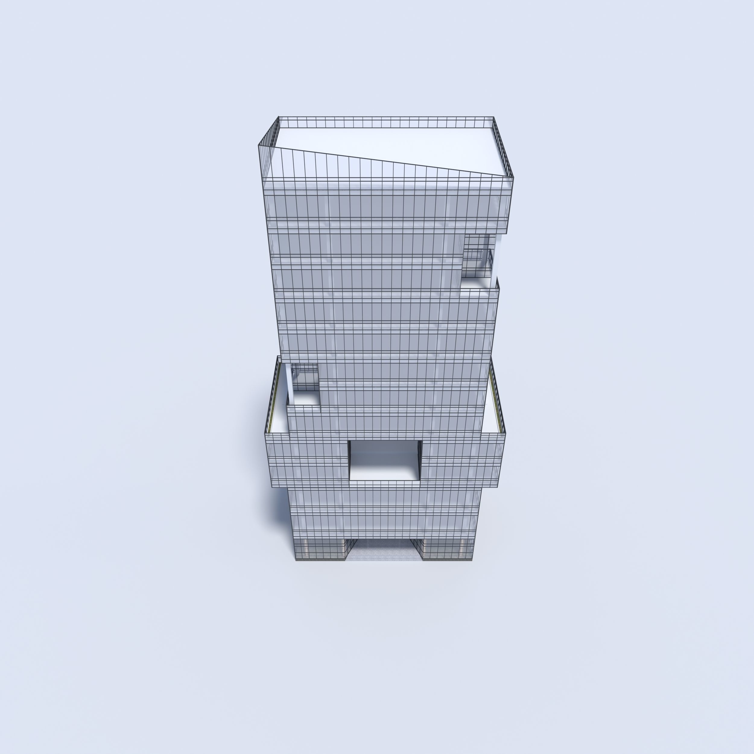 Tower 3 tall glass building on cloudy day 3D model_20