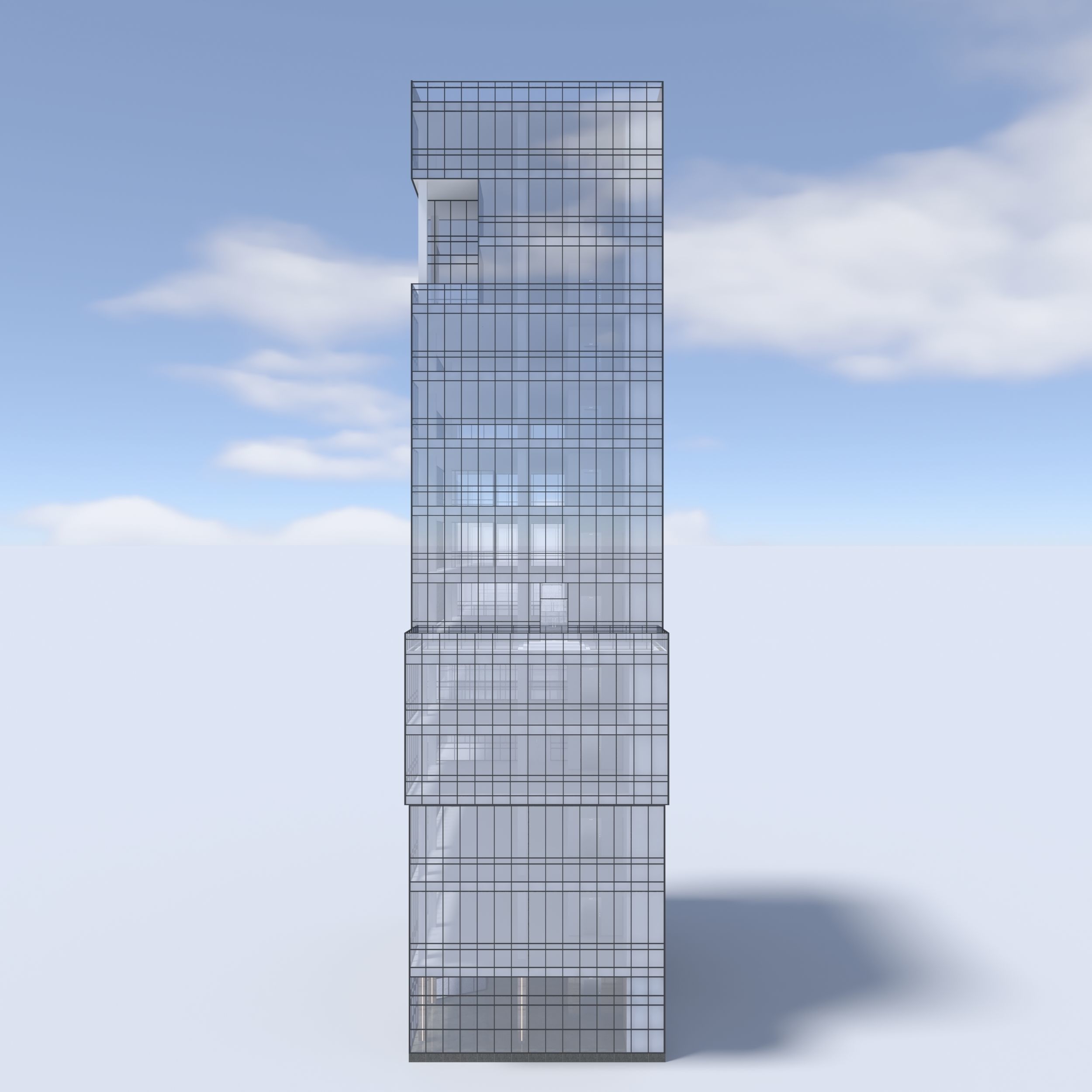 Tower 3 tall glass building on cloudy day 3D model_4