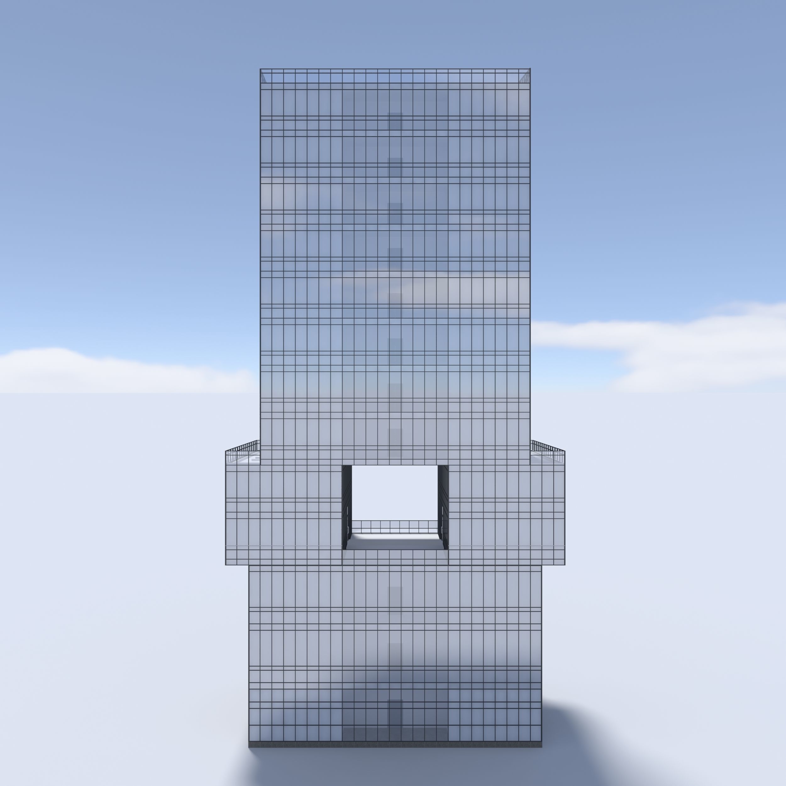 Tower 3 tall glass building on cloudy day 3D model_6