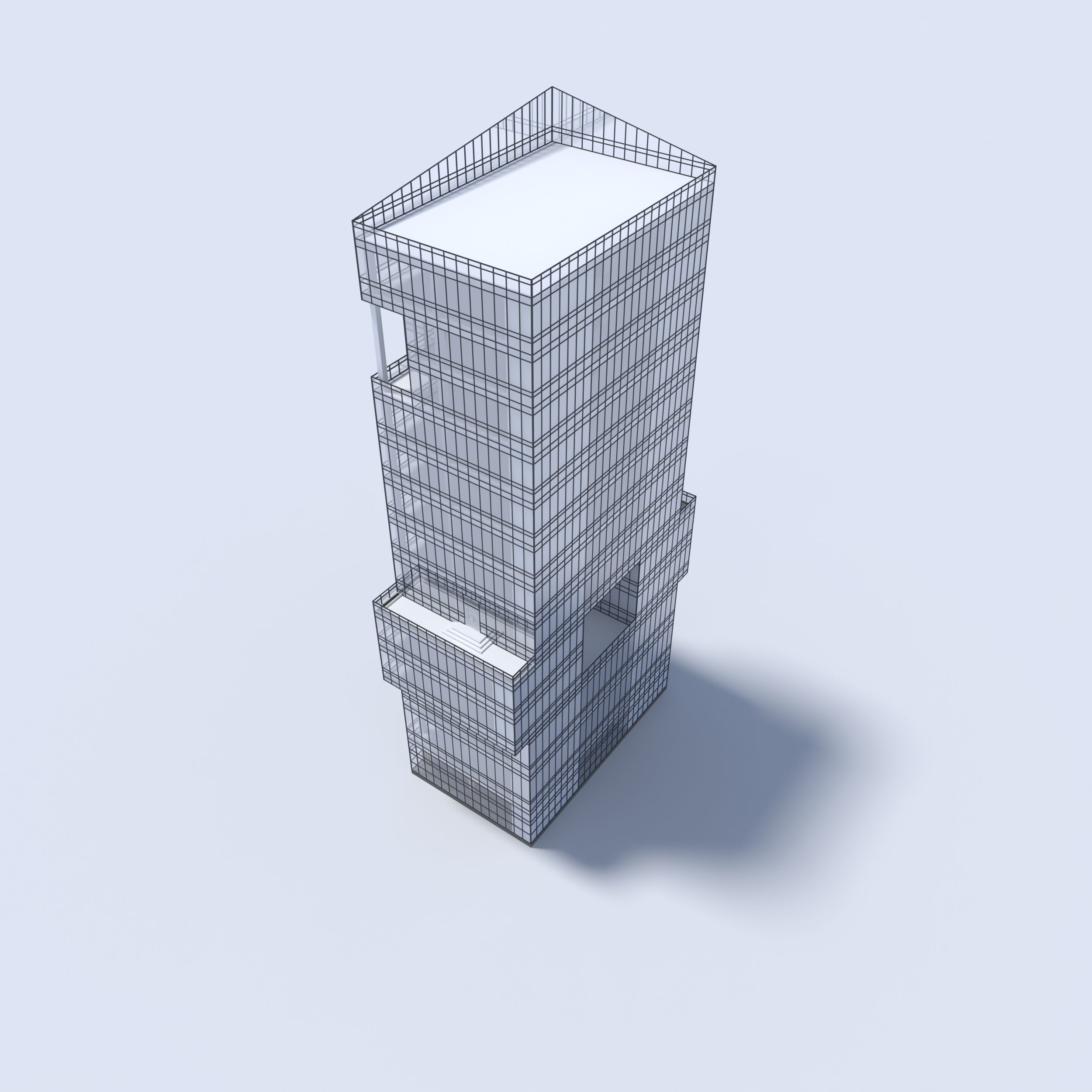 Tower 3 tall glass building on cloudy day 3D model_23