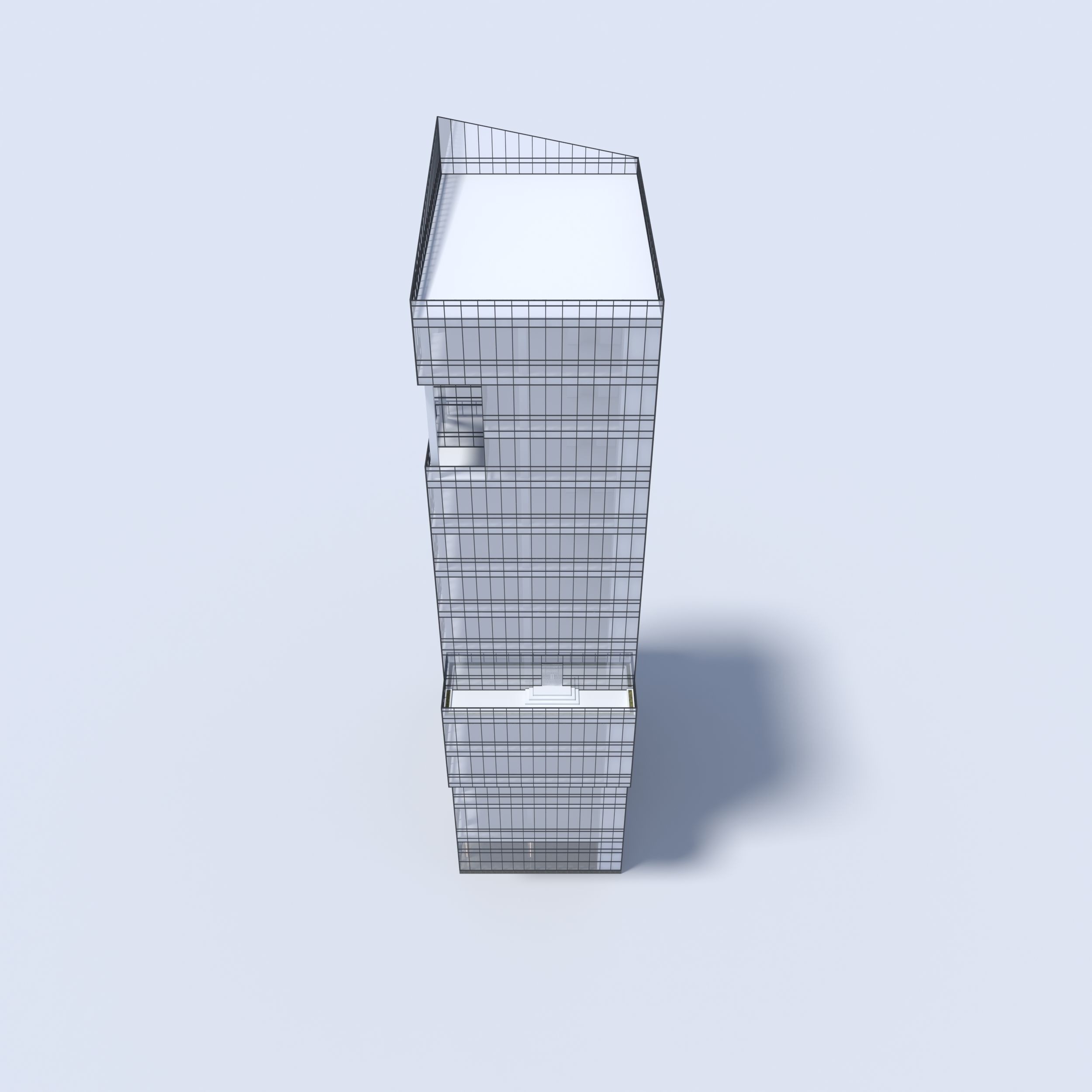 Tower 3 tall glass building on cloudy day 3D model_22