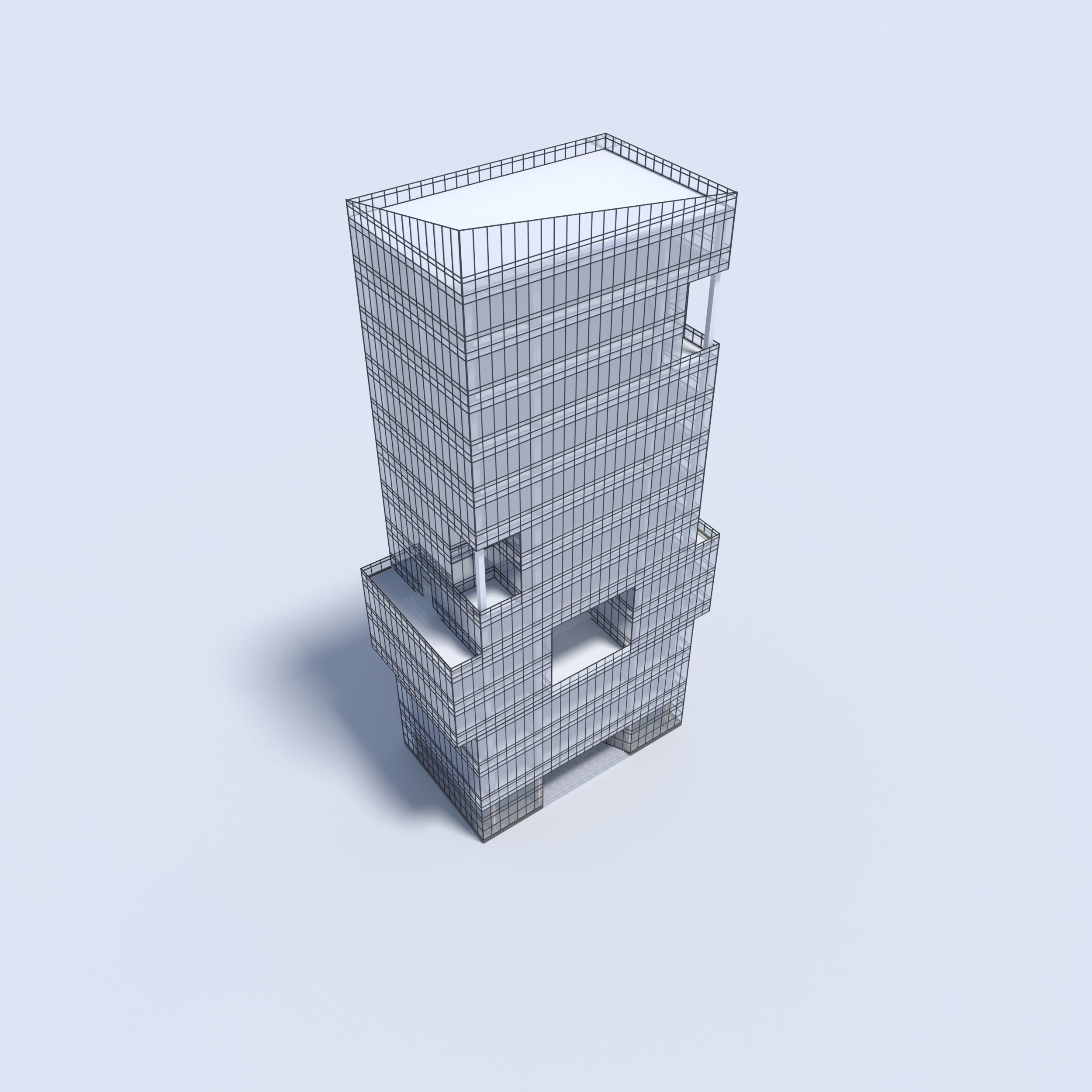 Tower 3 tall glass building on cloudy day 3D model_18