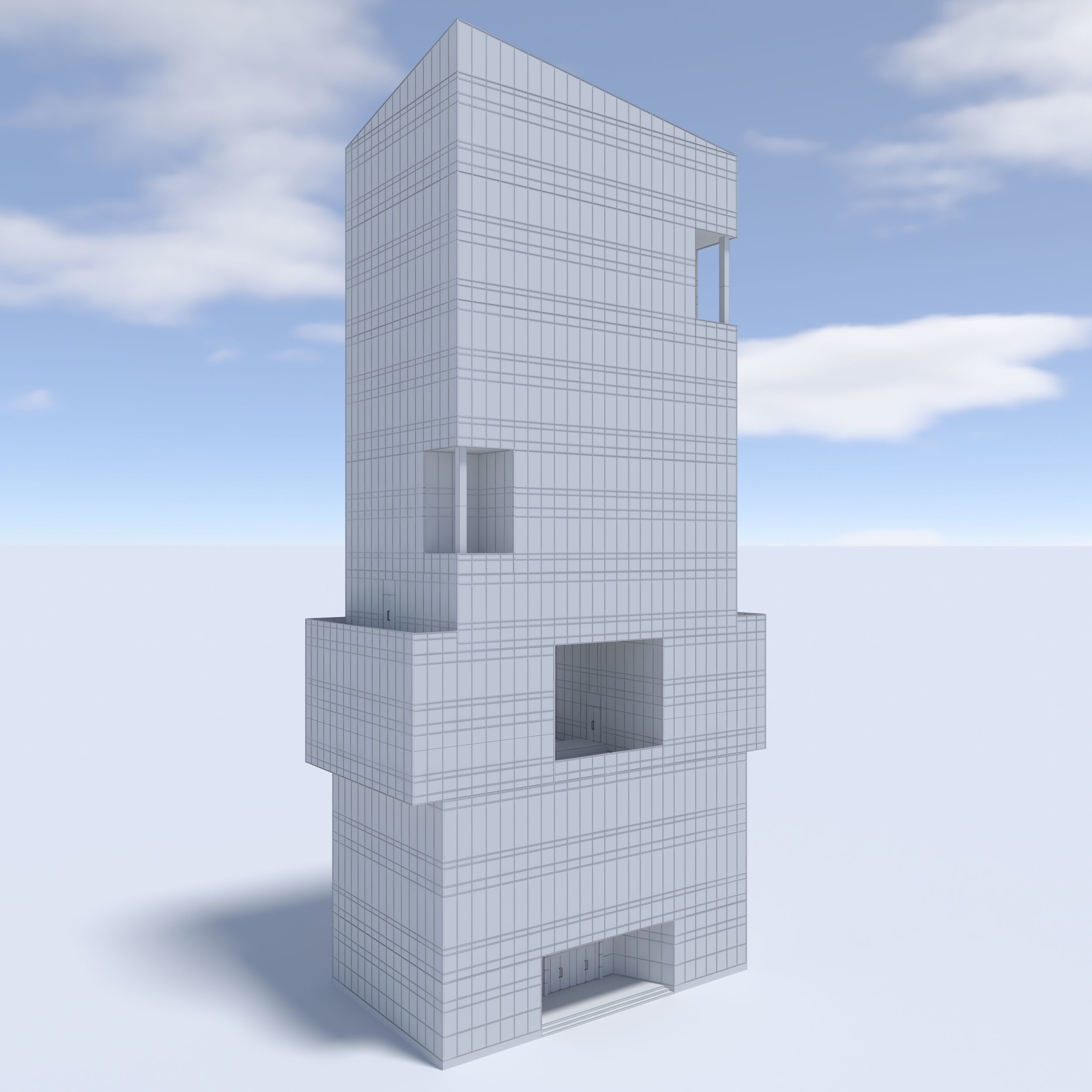 Tower 3 tall glass building on cloudy day 3D model_1
