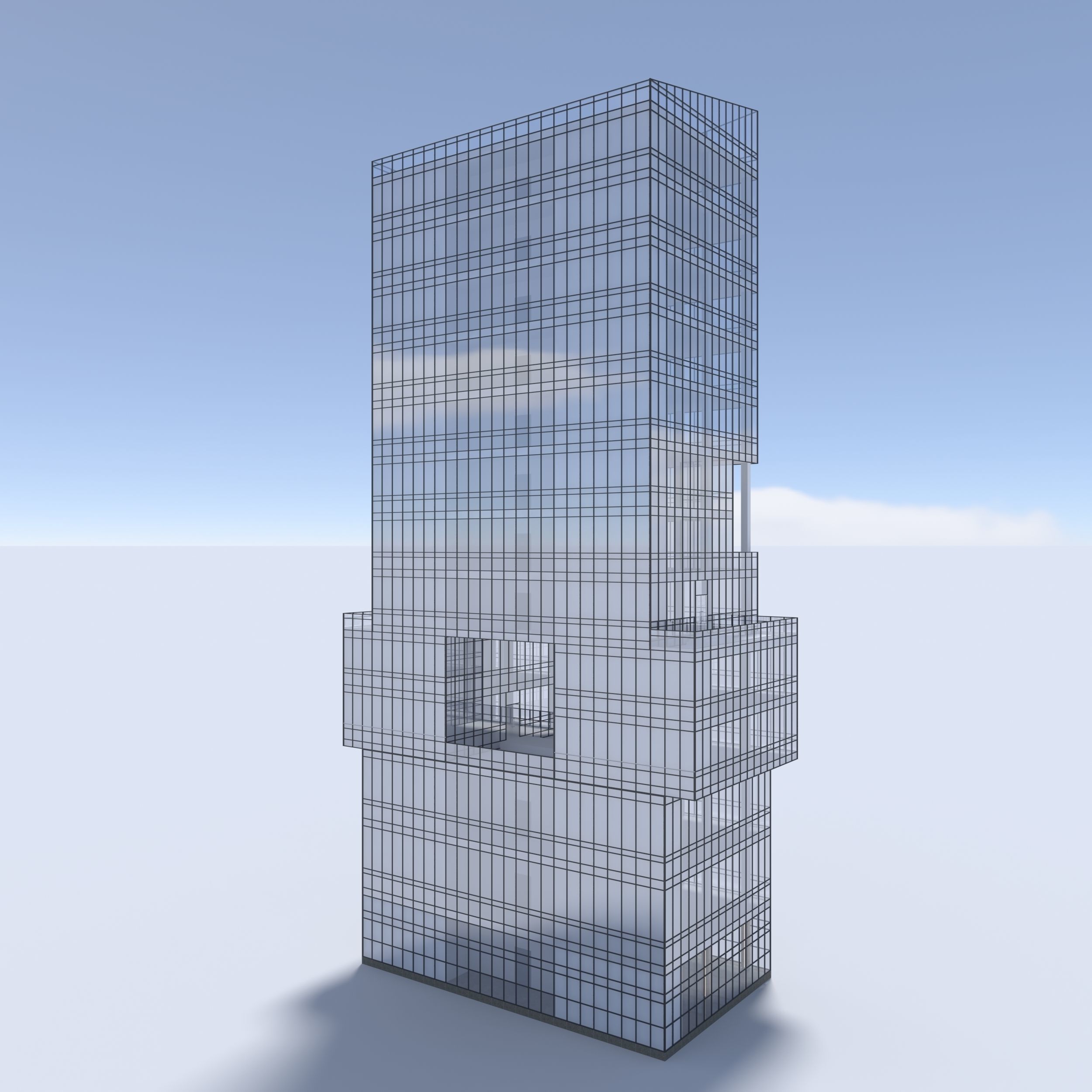 Tower 3 tall glass building on cloudy day 3D model_7