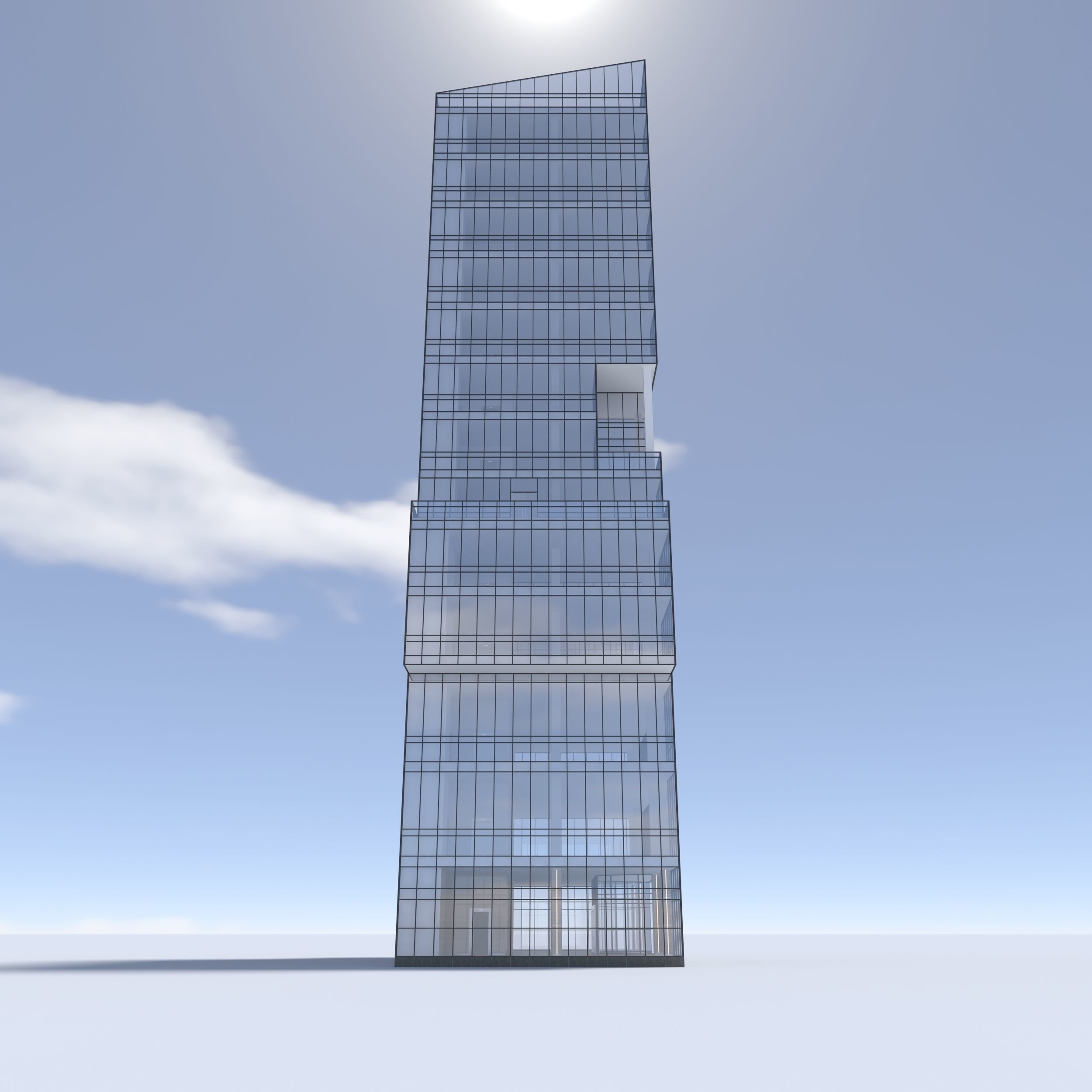 Tower 3 tall glass building on cloudy day 3D model_17