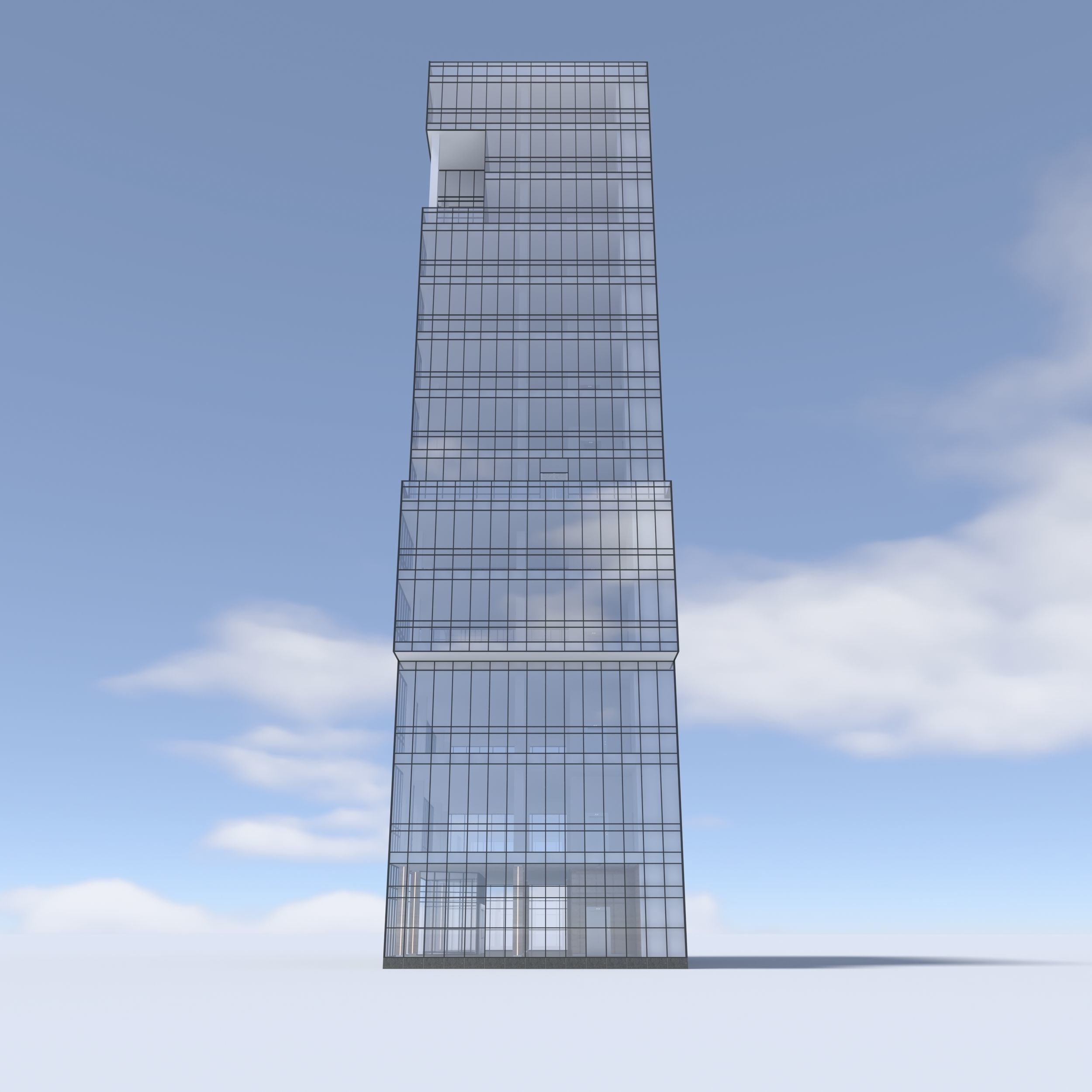 Tower 3 tall glass building on cloudy day 3D model_13
