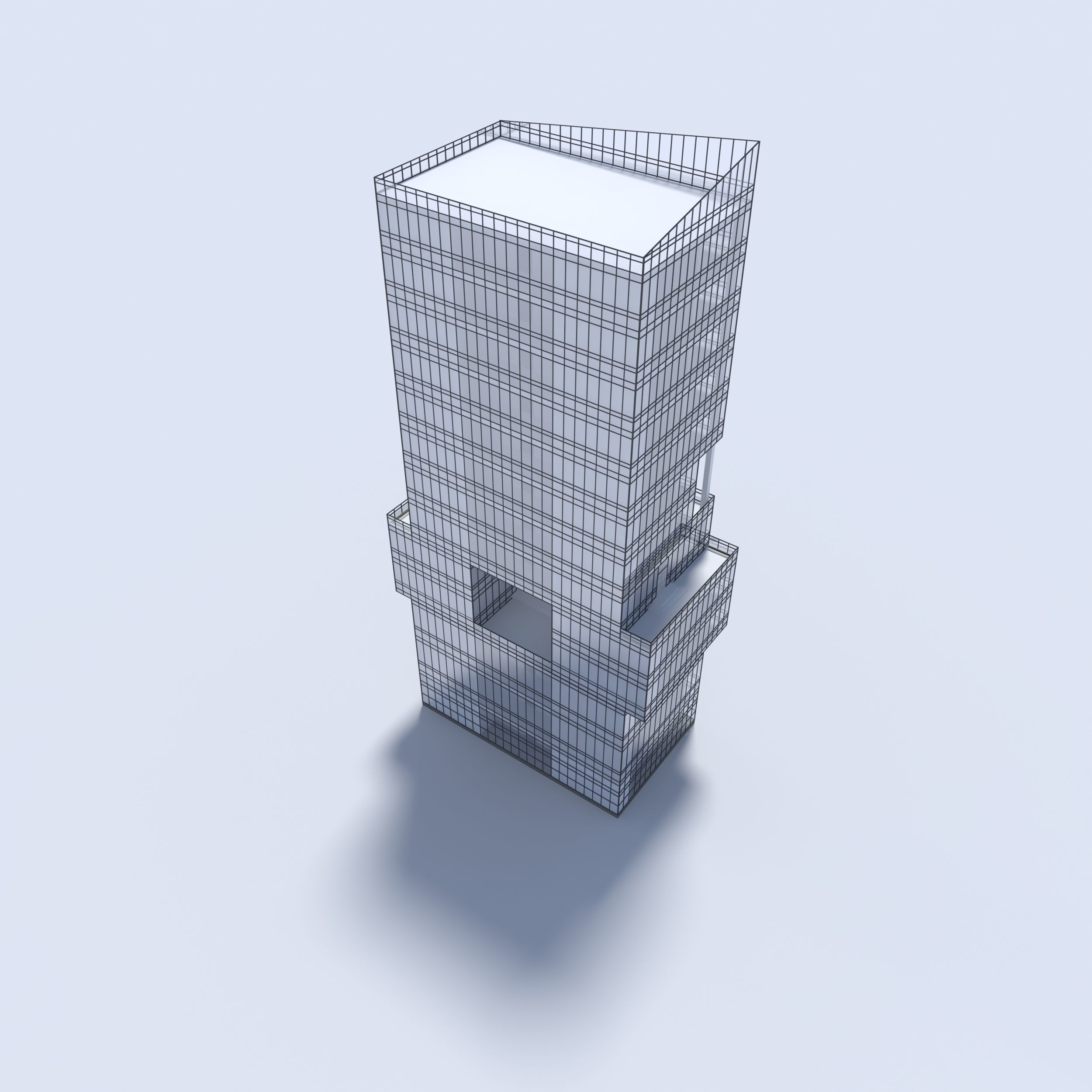 Tower 3 tall glass building on cloudy day 3D model_25