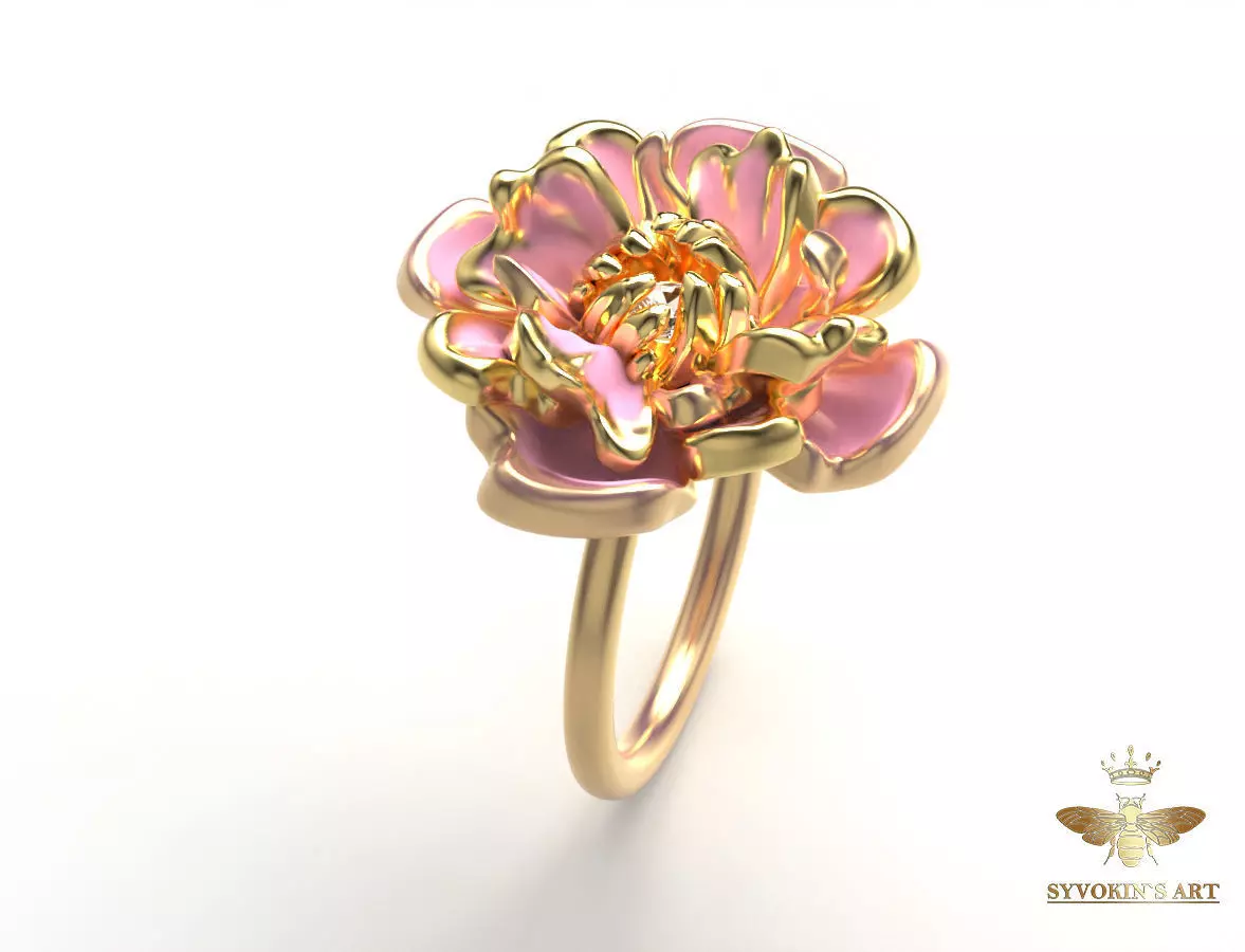 Flower ring 3mm stone 3D print model 3D print model_0