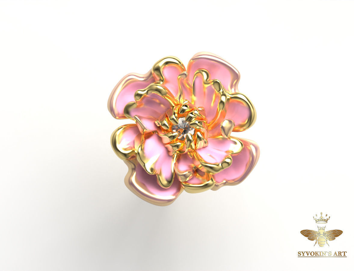 Flower ring 3mm stone 3D print model 3D print model_1