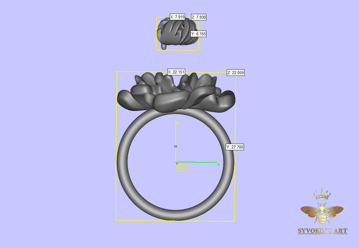 Flower ring 3mm stone 3D print model 3D print model_10