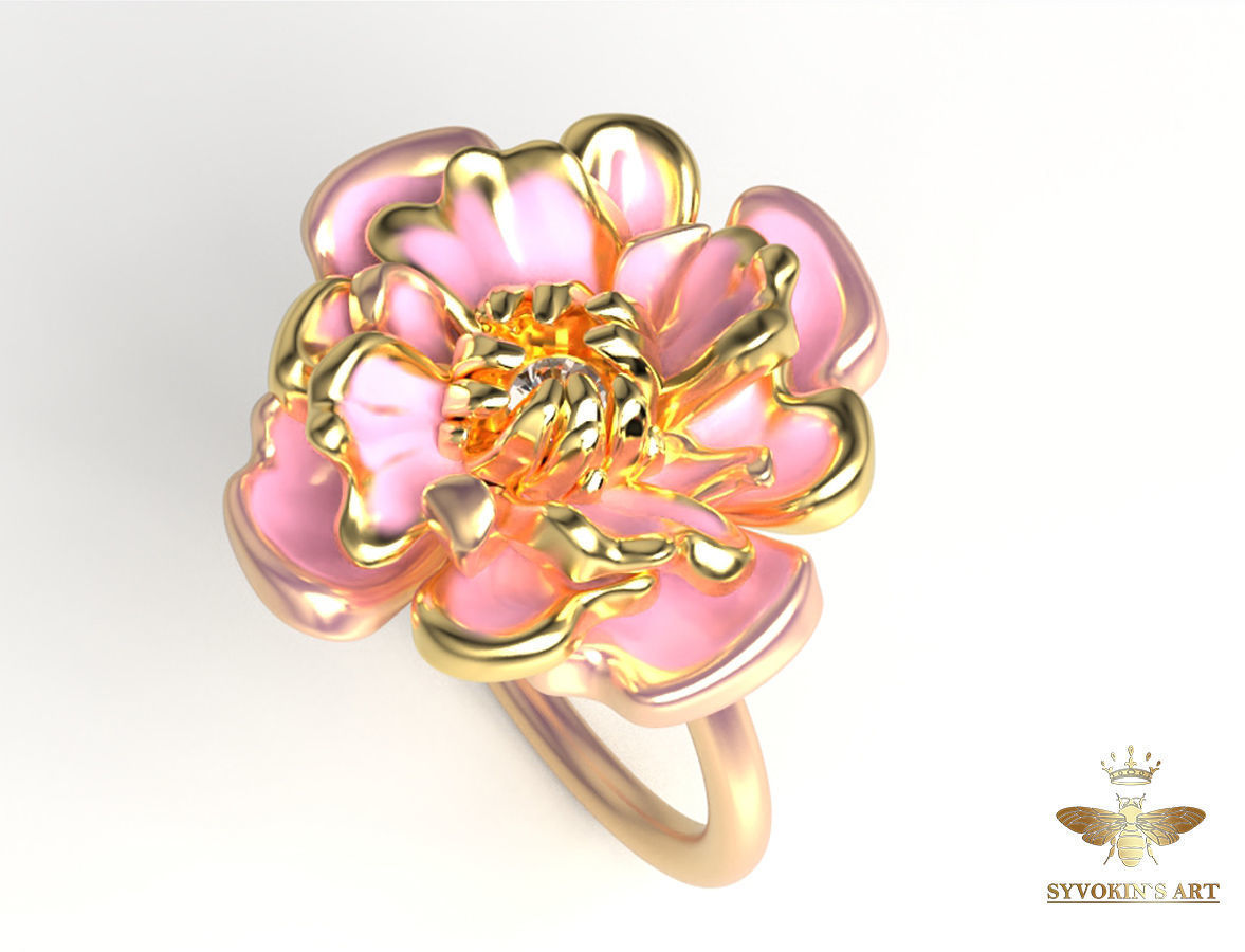 Flower ring 3mm stone 3D print model 3D print model_2