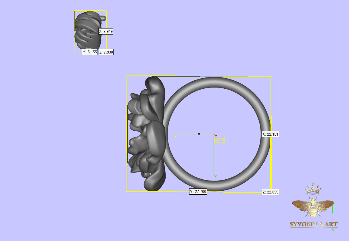 Flower ring 3mm stone 3D print model 3D print model_13