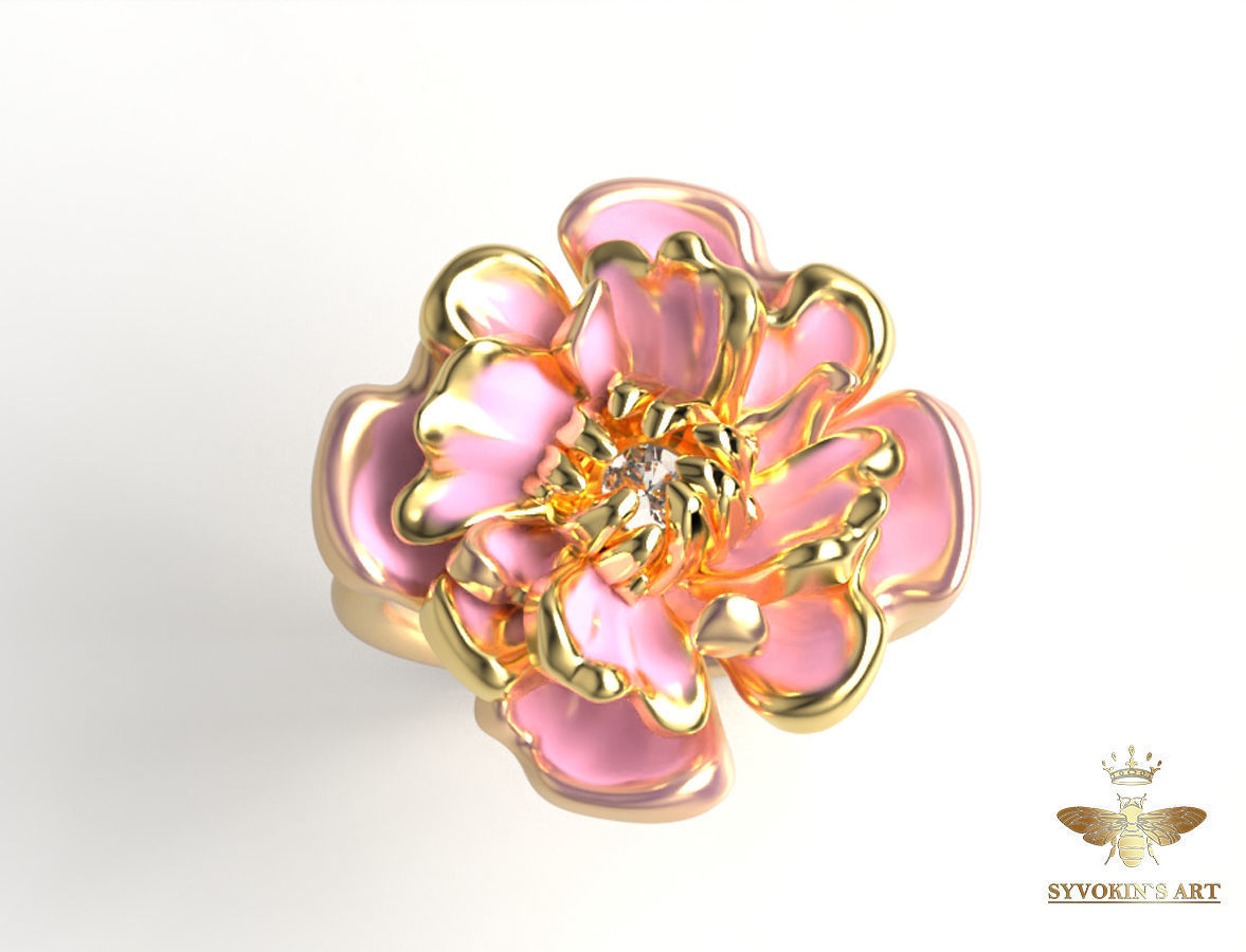 Flower ring 3mm stone 3D print model 3D print model_4