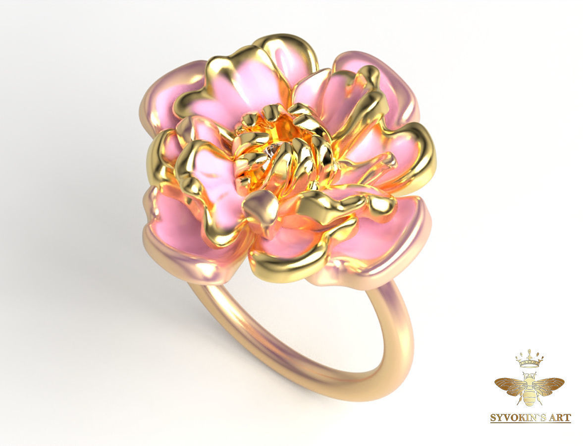 Flower ring 3mm stone 3D print model 3D print model_3