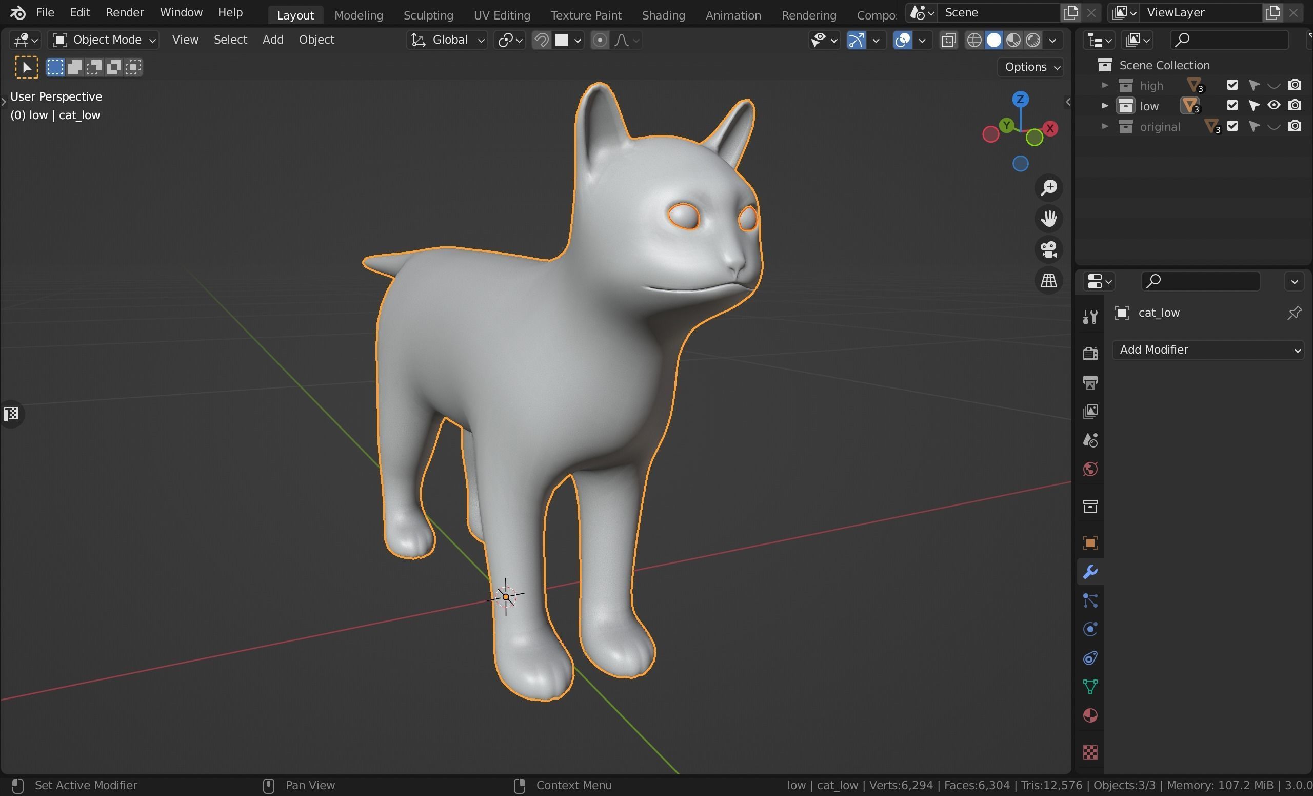 Low Poly Cat Base Mesh Low-poly 3D model_6