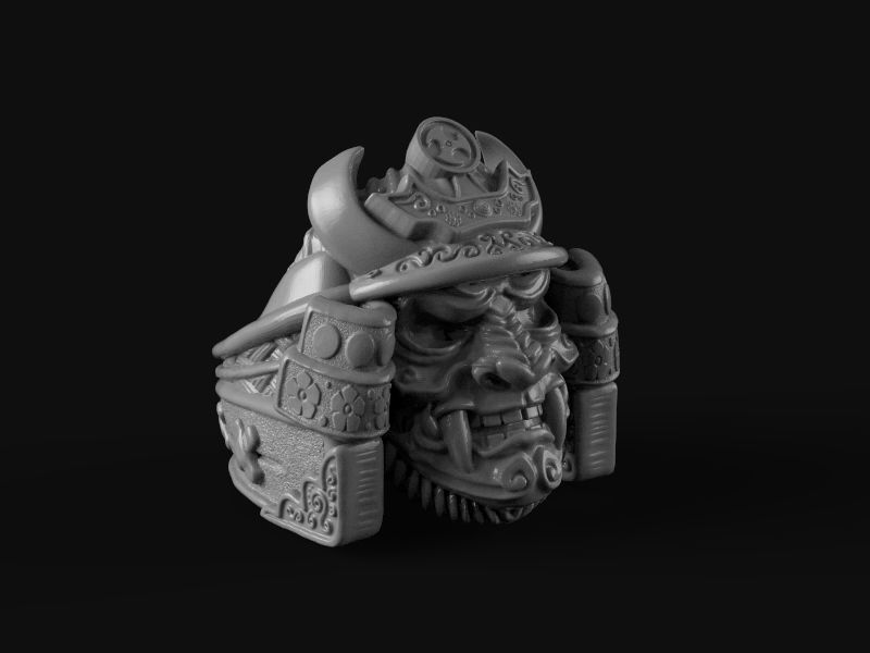 Samurai head mask ring 3d model for 3d printing 3D print model 3D print model_15