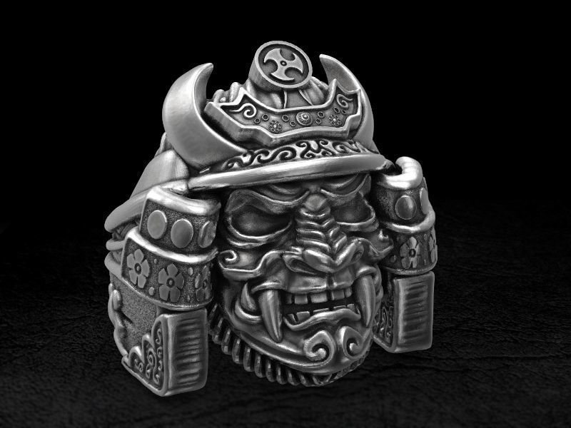 Samurai head mask ring 3d model for 3d printing 3D print model 3D print model_14