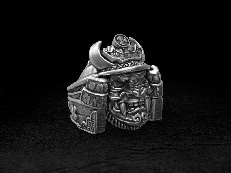 Samurai head mask ring 3d model for 3d printing 3D print model 3D print model_6