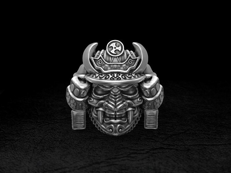 Samurai head mask ring 3d model for 3d printing 3D print model 3D print model_7